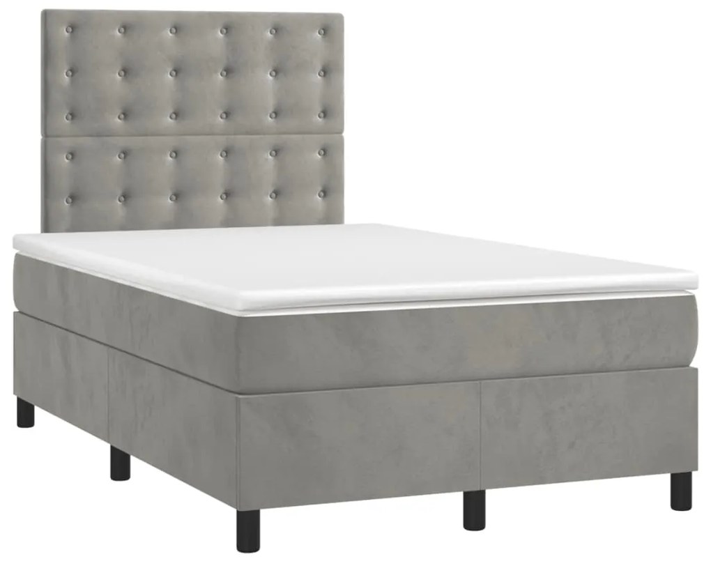 Cama box spring c/ colchão/LED 120x200 cm veludo cinzento-claro