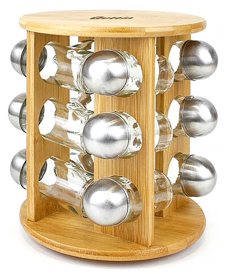 Suporte Bambu com 12 Frascos Especiarias
