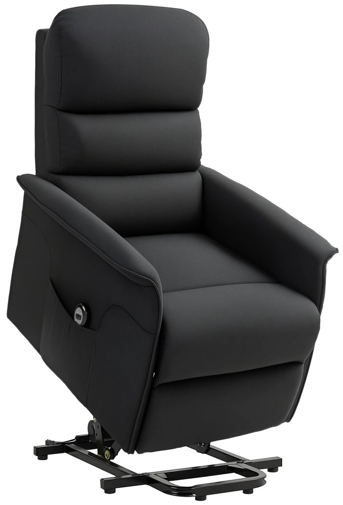 Poltrona Relax Reclinável Elétrica Poltrona Levanta Pessoas com Controlo Remoto e Bolso Lateral 66x90x96 cm Preto