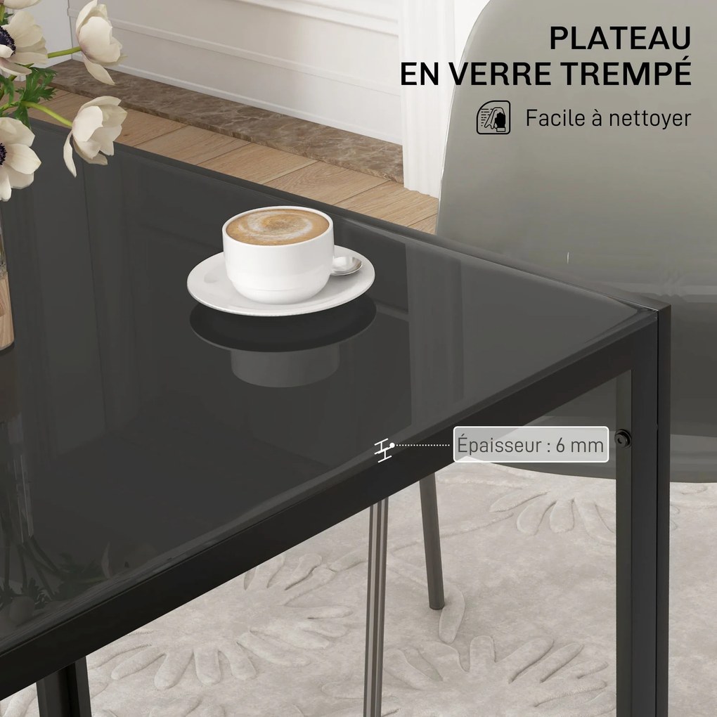 Mesa de Jantar para 4 Pessoas, 75 x 75 x 75 cm (CADEIRAS NÃO INCLUIDAS), Tampo em Vidro Temperado, Preta