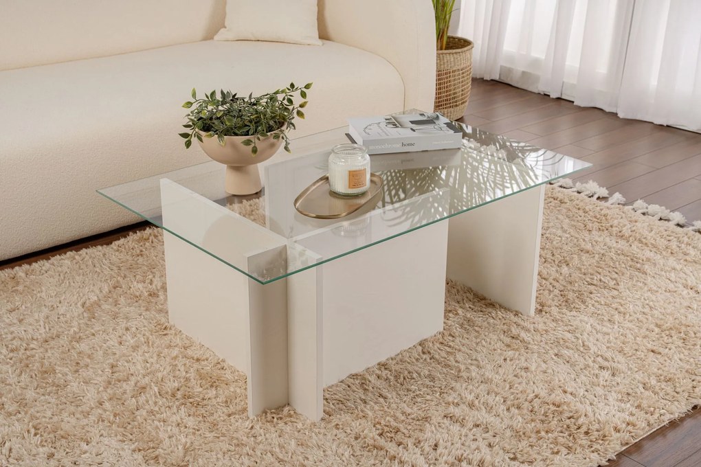 Mesa de Centro Vetrino – Branco Amadeirado – 105x40x65 cm