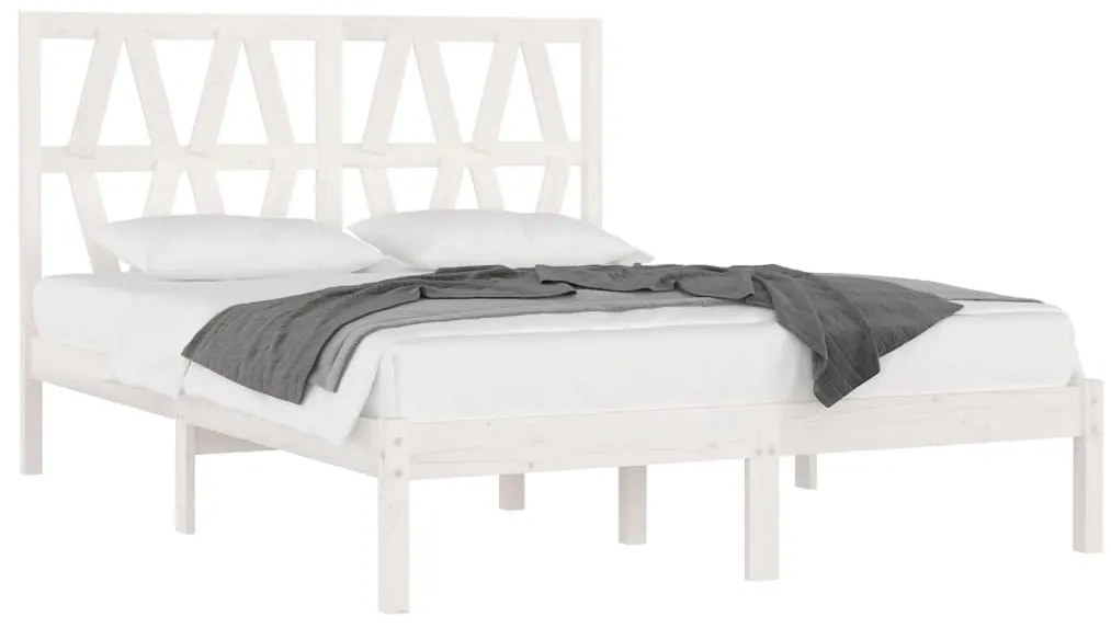 Estrutura de cama pequena casal 120x190 cm pinho maciço branco
