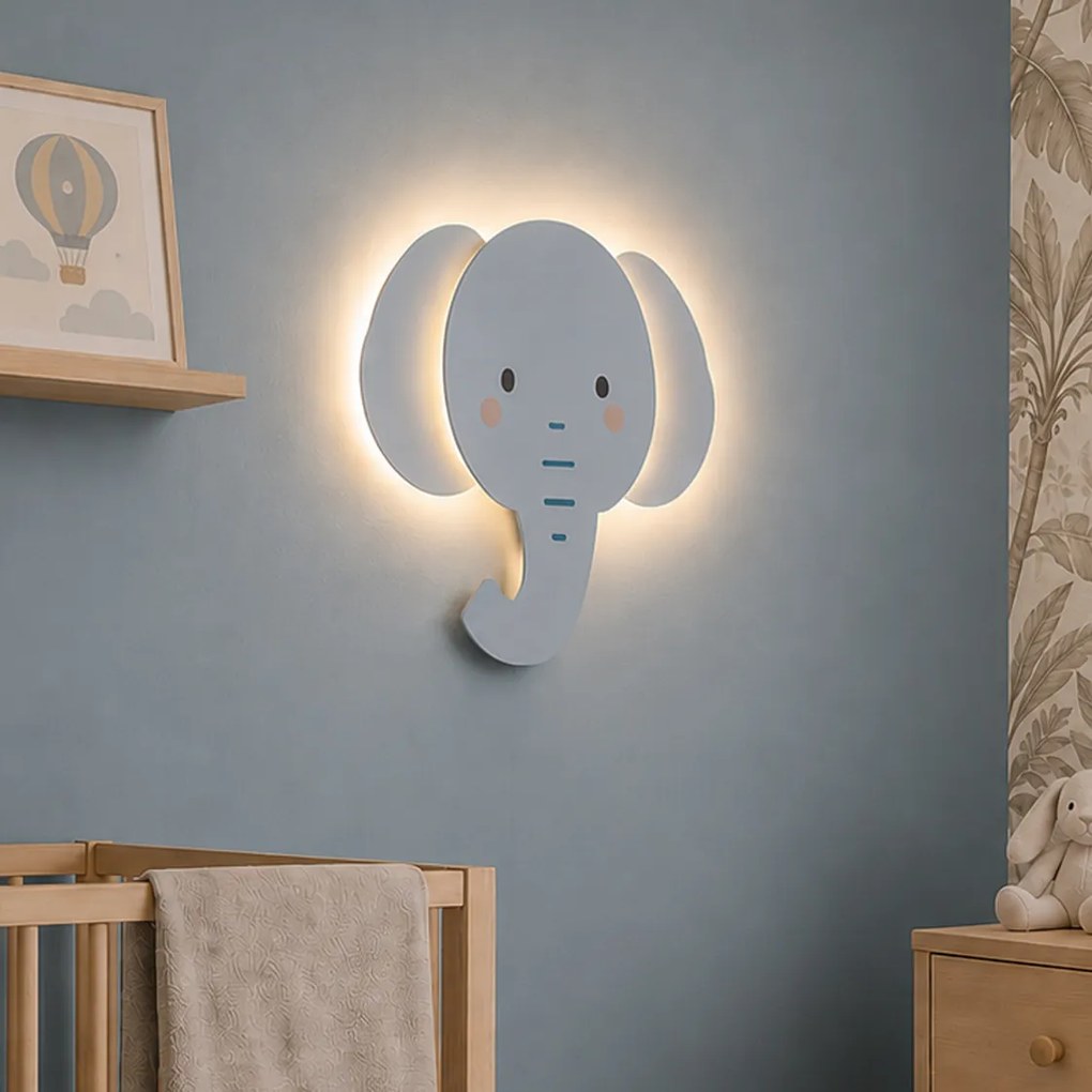Candeeiro de parede infantil azul com LED regulável em 3 níveis - Ellie the Elephant