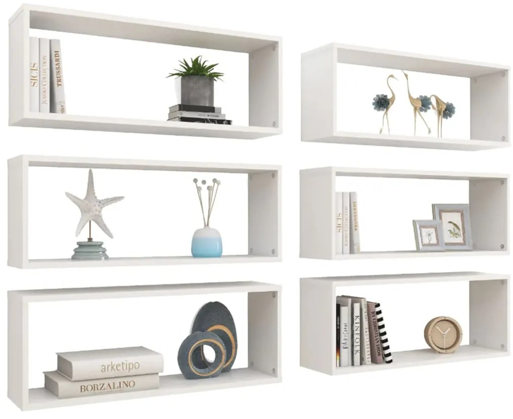 Prateleiras parede forma de cubo 6 pcs derivados madeira branco