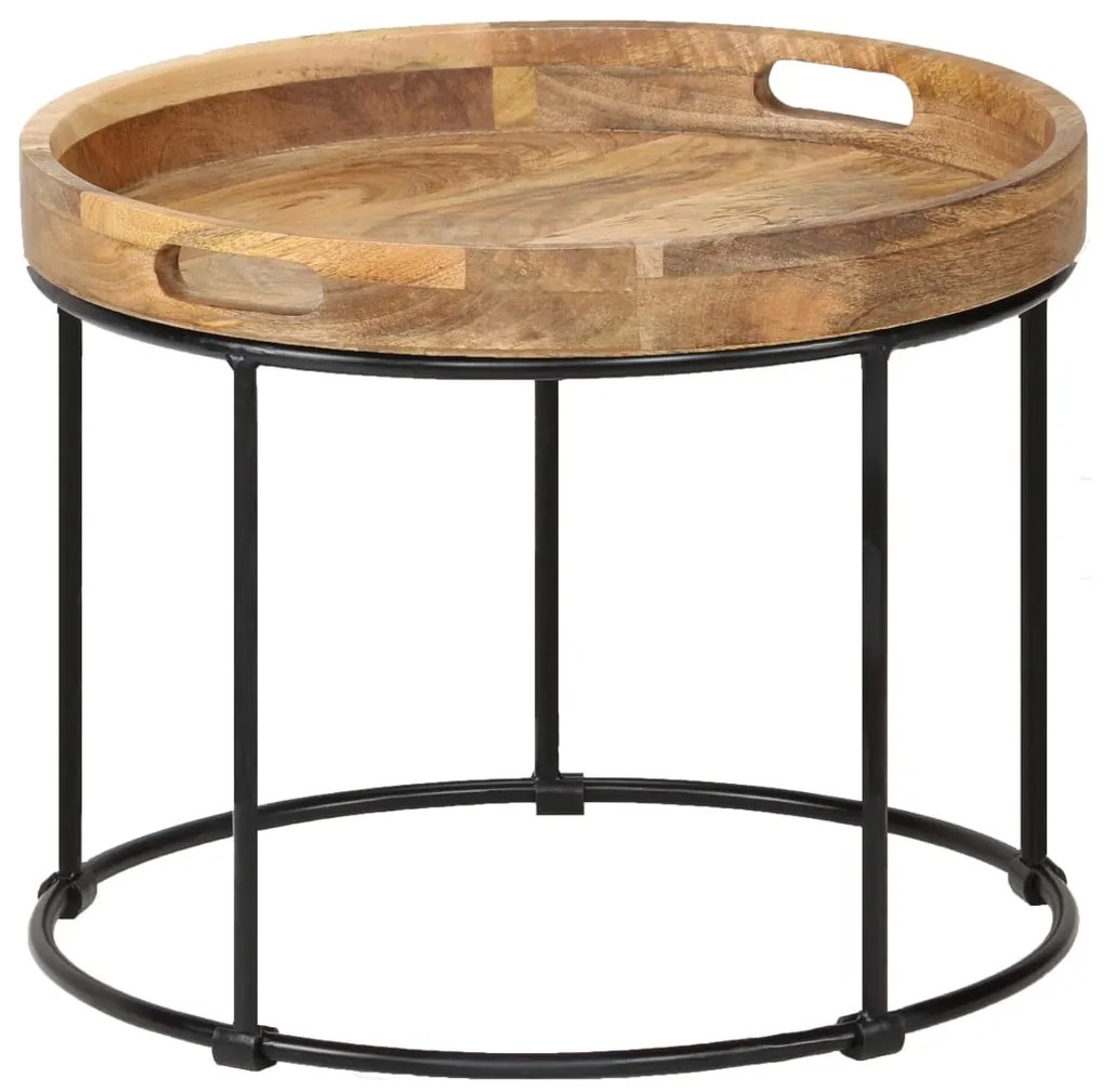Mesa de centro madeira de mangueira maciça e aço 50x40 cm