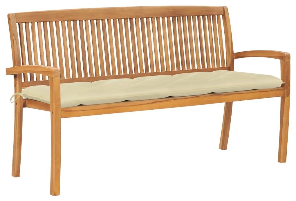 vidaXL Banco de jardim empilhável c/ almofadão 159 cm teca maciça