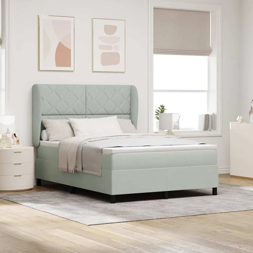 vidaXL Cama Box com colchão Cinzento-claro 200 x 140 cm Poliéster