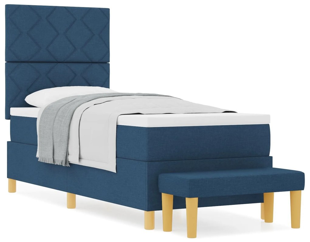 Cama Box Spring com Colchão e Banco Azul 80x200 cm Tecido