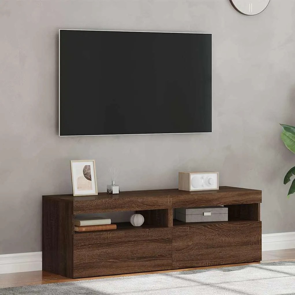 Móveis de TV 2 pcs com luzes LED 60x35x40 cm carvalho castanho