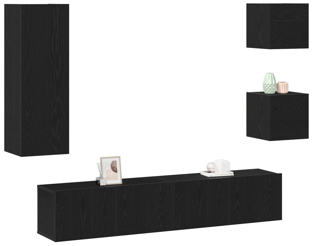 Conjunto de 5 Peças de Gabinete para TV vidaXL Carvalho Preto Madeira