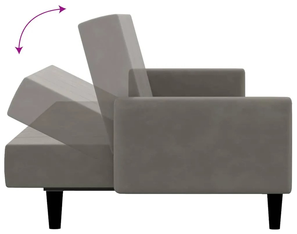 Sofá-cama de 2 lugares veludo cinzento-claro