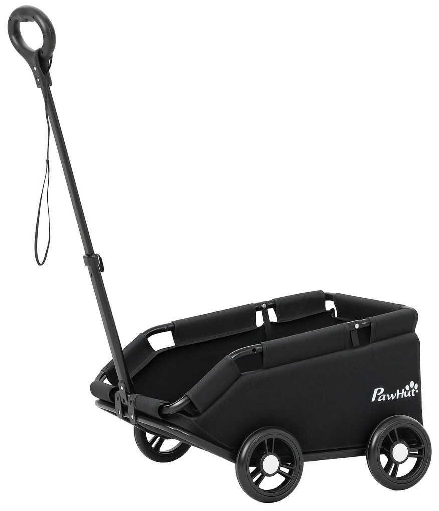 PawHut Carrinho para Cães Dobrável Carrinho para Cães Miniatura com Barra de Empurre Ajustável Desenho Aberto 53x45x28 cm Preto