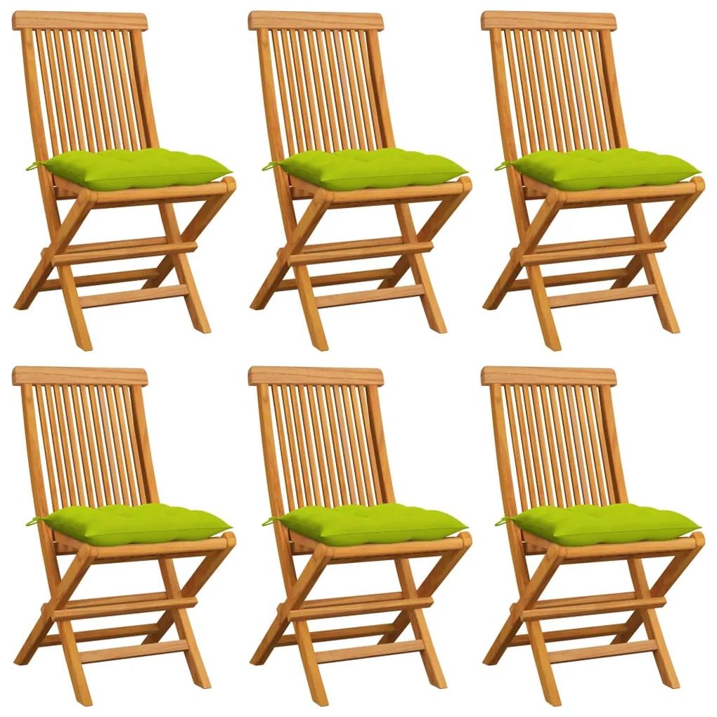 3065616 vidaXL Cadeiras jardim c/ almofadões verde brilhante 6 pcs teca maciça