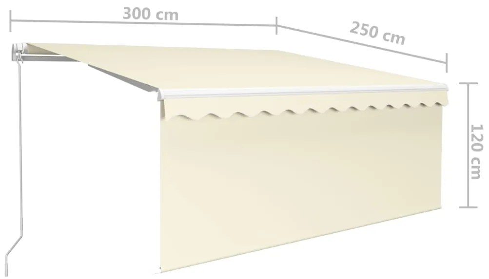 Toldo retrátil manual com estore/LED 3x2,5 m cor creme