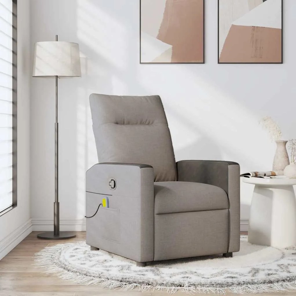 vidaXL Poltrona de massagens reclinável tecido cinzento-acastanhado