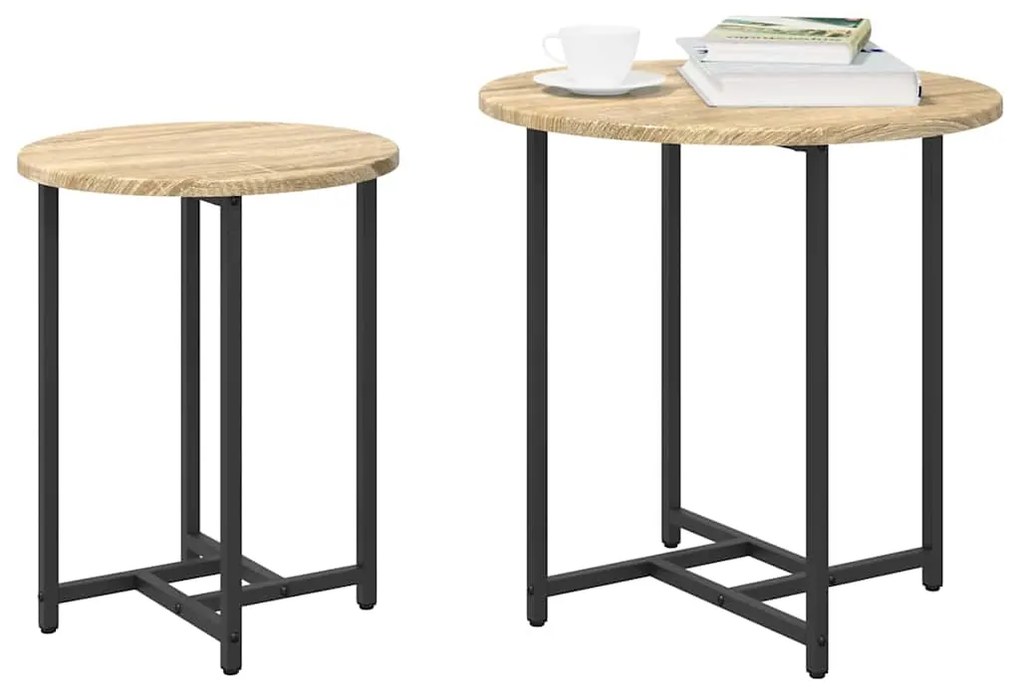 Mesa de Apoio vidaXL 2 pcs Madeira de Carvalho Sonoma e Metal