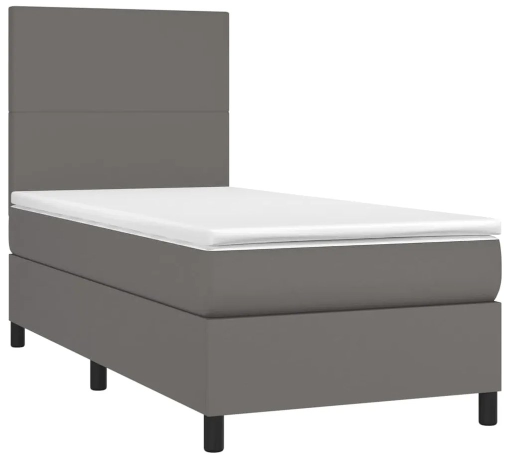 Cama box spring c/ colchão/LED 90x190 cm couro artificial cinza