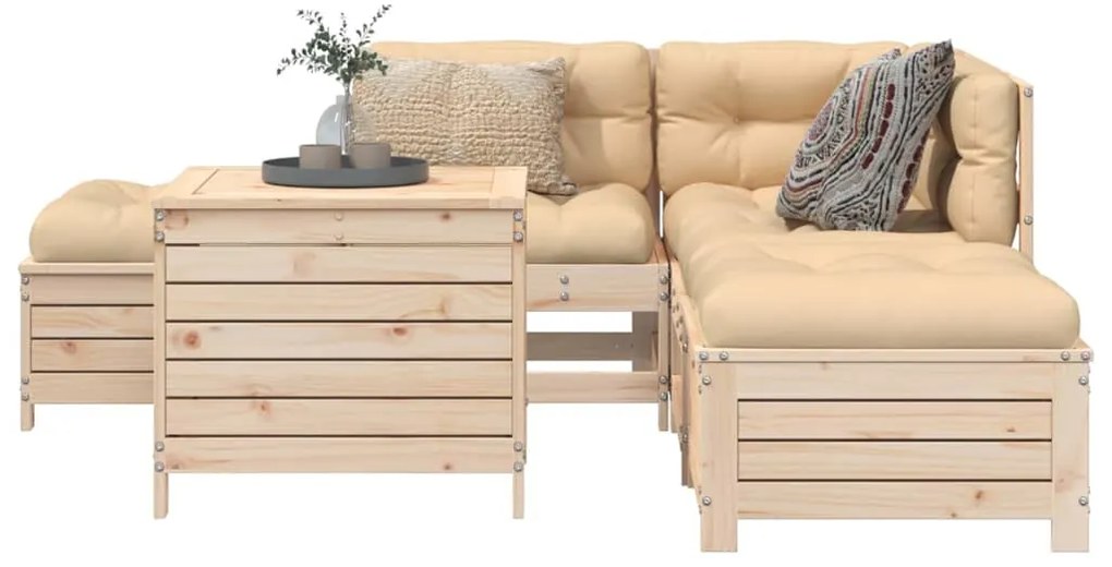 6 pcs conjunto sofás de jardim madeira de pinho maciça