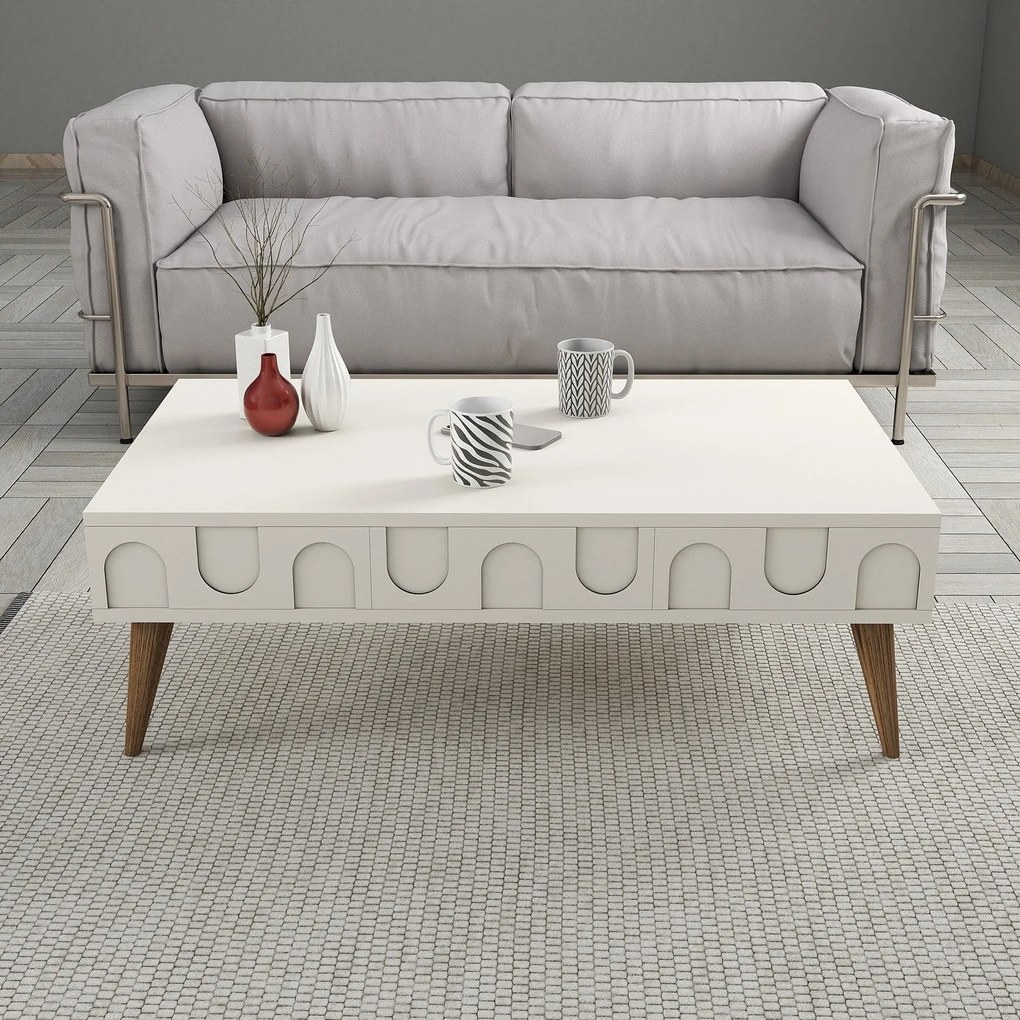 Mesa de Centro Lyon – Creme e Nogueira – 105x34,6x60 cm