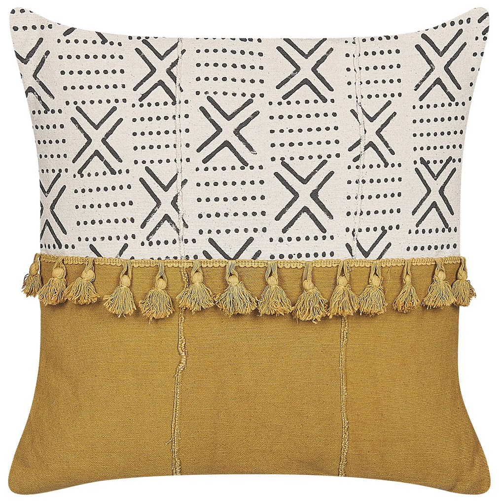 Conjunto de 2 almofadas decorativas branco creme e amarelo mostarda 45 x 45 cm WOODI Beliani