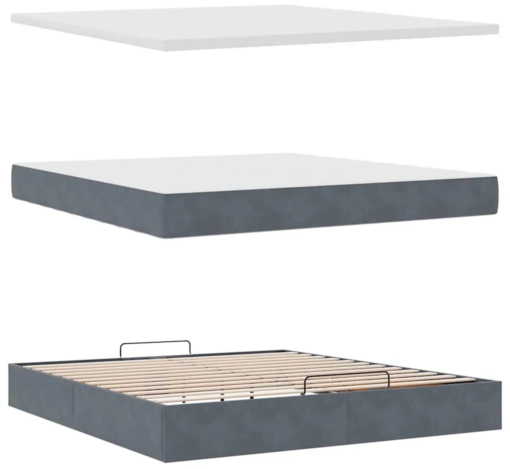Estrutura cama otomana colchões 180x200 cm cinzento escuro