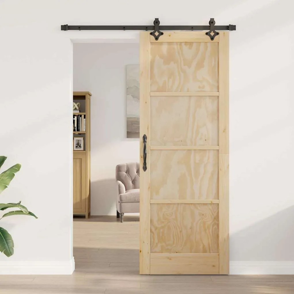 Porta Deslizante com Conjunto de Hardware 'ORKDAL'em Madeira Sólida de