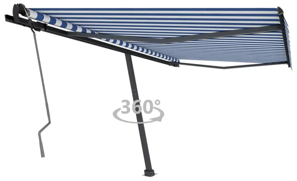 Toldo retrátil manual independente 400x350 cm azul e branco