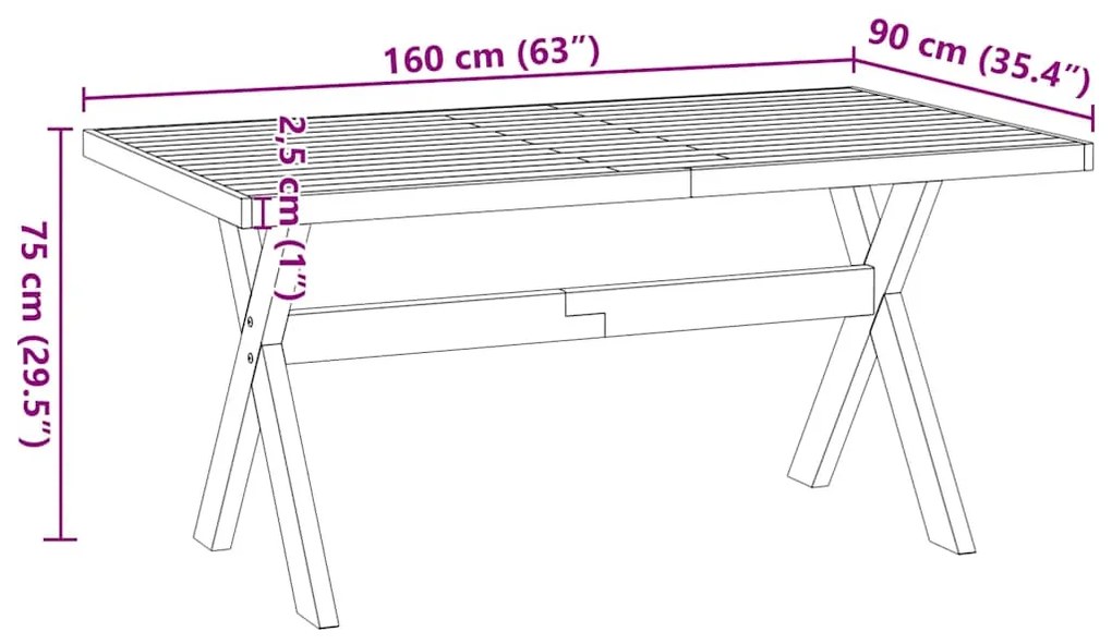 Mesa de jantar NOAIN Pernas em forma X 160x90x75cm pinho maciço