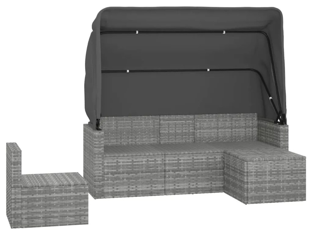 4 pcs conjunto sofás de jardim c/ almofadões vime PE cinzento