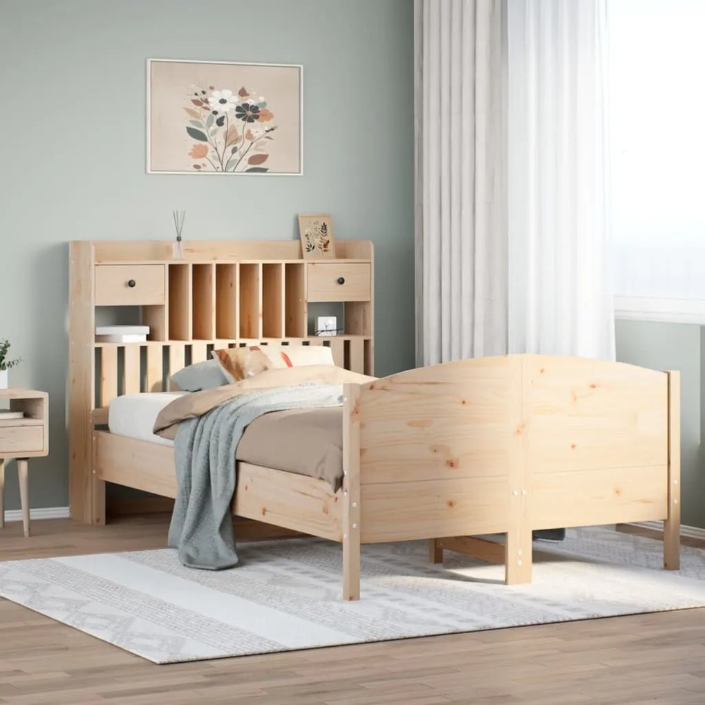 vidaXL Cama com estante sem colchão 120x190 cm pinho maciço