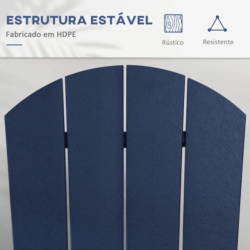 Outsunny Cadeira Adirondack Baloiço de Jardim Baloiço para Exterior Estilo Adirondack de HDPE para Varanda Pátio Carga Máxima 120kg 73,5x93x91,5cm Azul Escuro