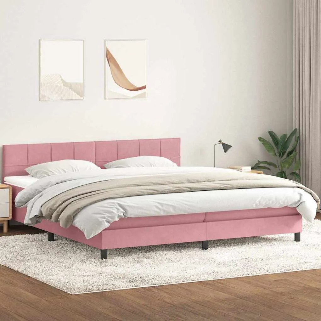 Cama com molas colchão 200x210 cm veludo rosa