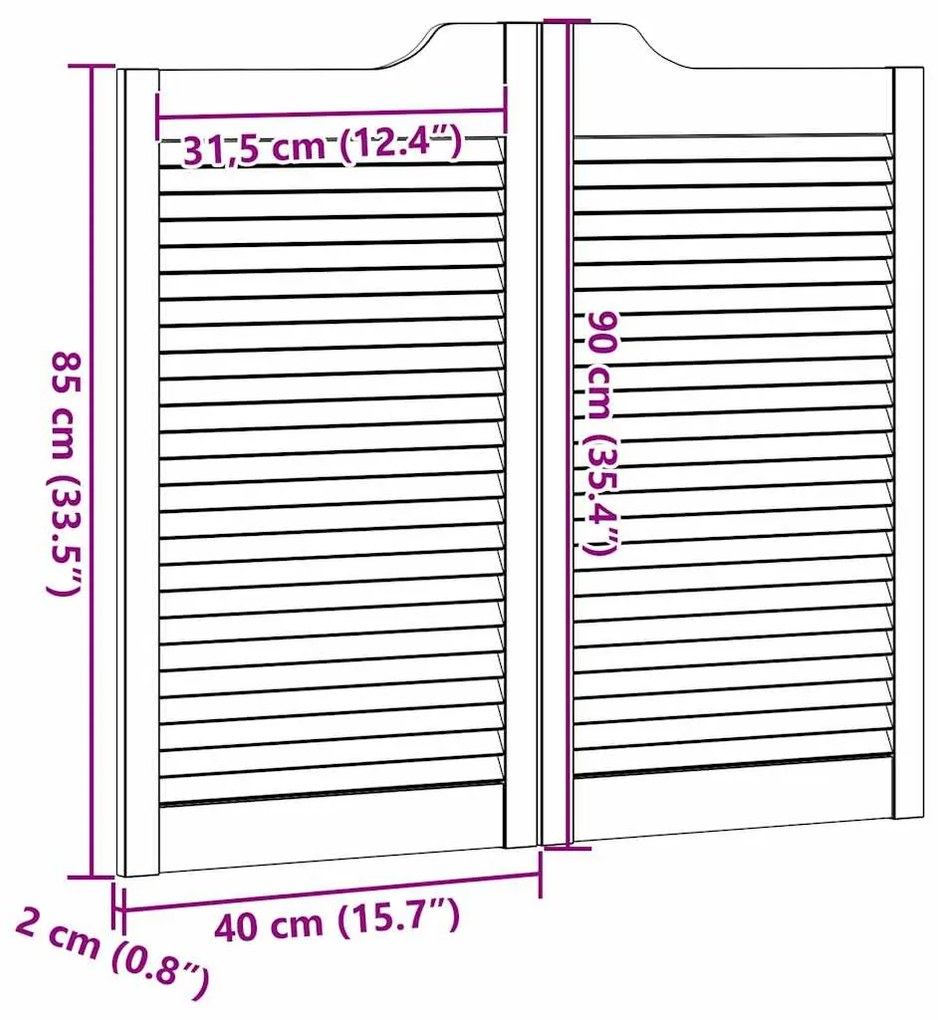 Portas de batente design de persiana 2-Par 90x80cm pinho maciço