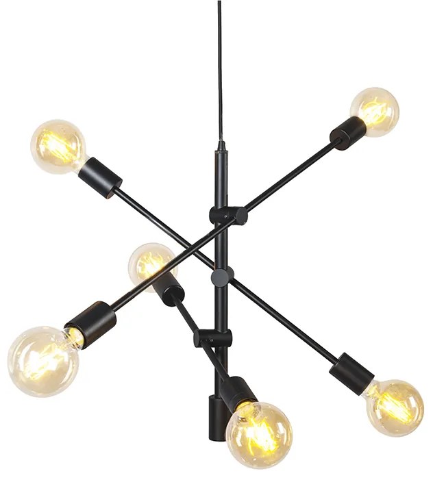 Candeeiro de suspensão industrial preto 6 luzes - Sydney