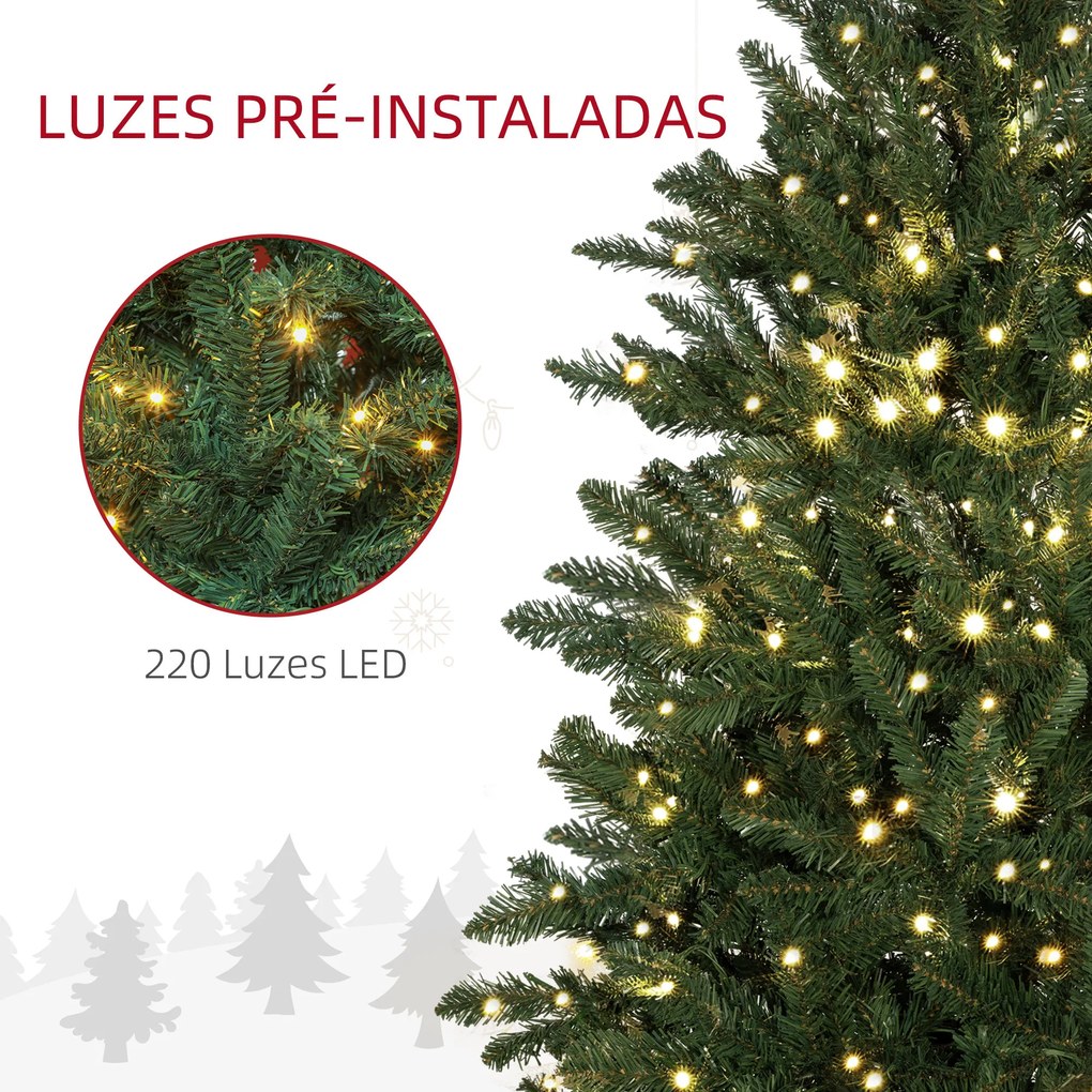 Árvore de Natal Artificial 150 cm com 220 Luzes LED 588 Ramos e Suporte de Metal Árvore Natalina para Interior Verde