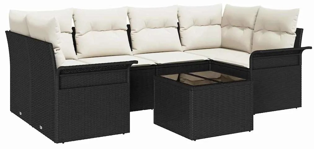 Conjunto de Sofá de Jardim de 7 Peças com Almofadas, Rattan Preto