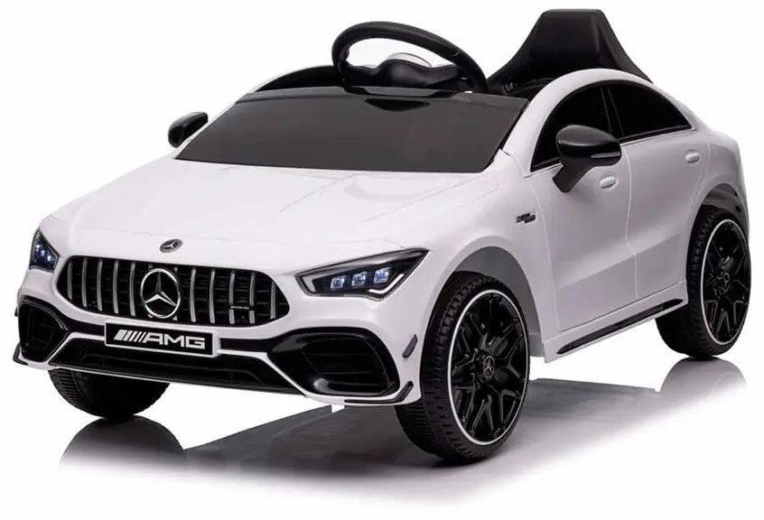 Carro elétrico para crianças Mercedes CLA45s AMG, 12V pneus de borracha EVA, banco em pele artificial Branco