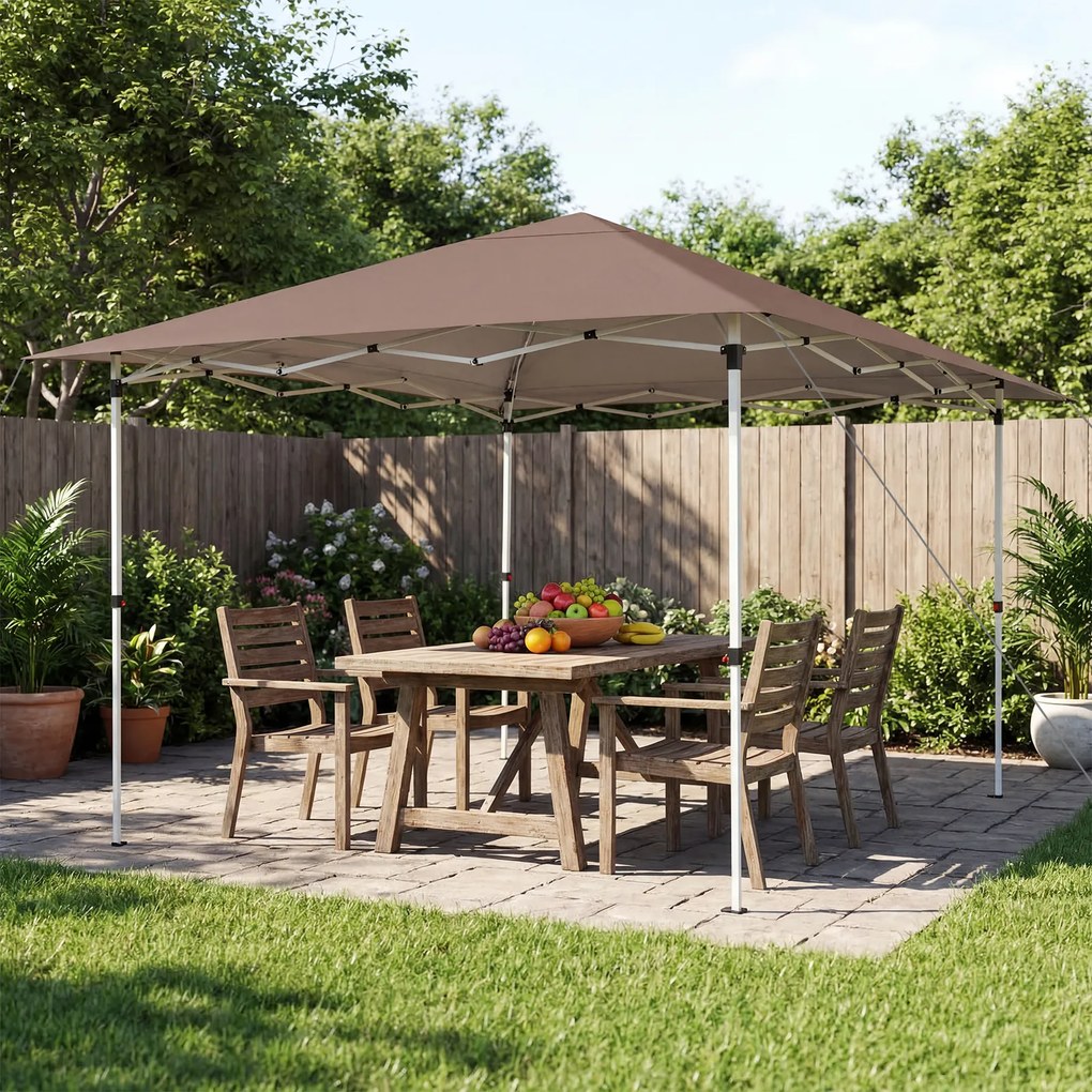 Tenda de Jardim Dobrável Emergente, 350 x 352 x 250 cm, Altura Ajustável em 3 Posições, Castanho