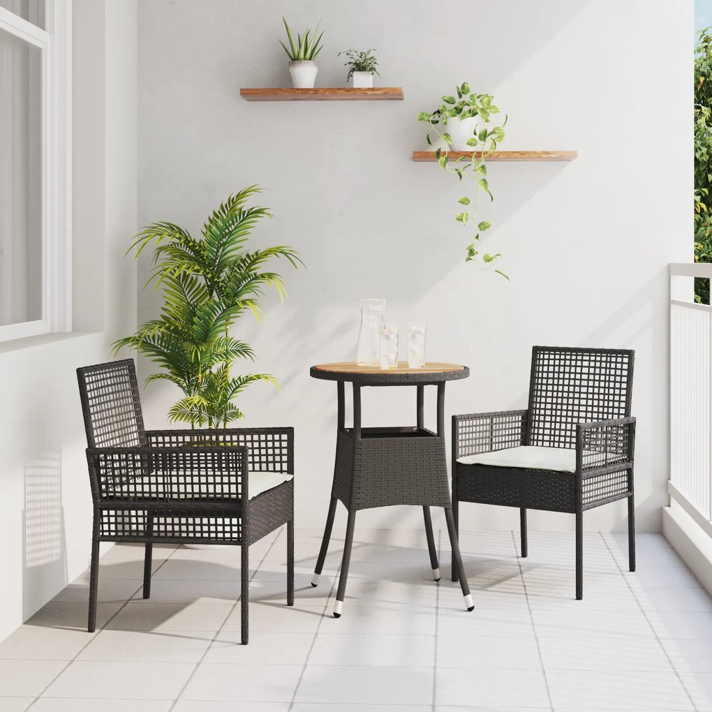 vidaXL Conjunto de Jantar de 3 Peças Preto Rattan Sintético