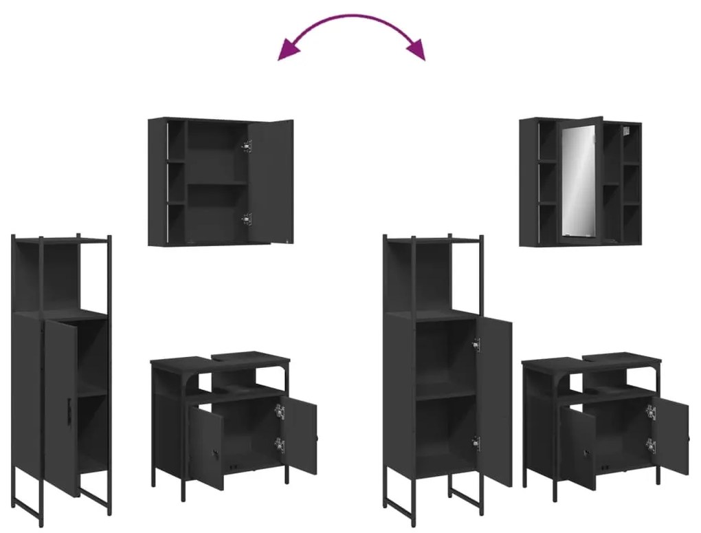 3 pcs conjunto móveis casa de banho derivados de madeira preto