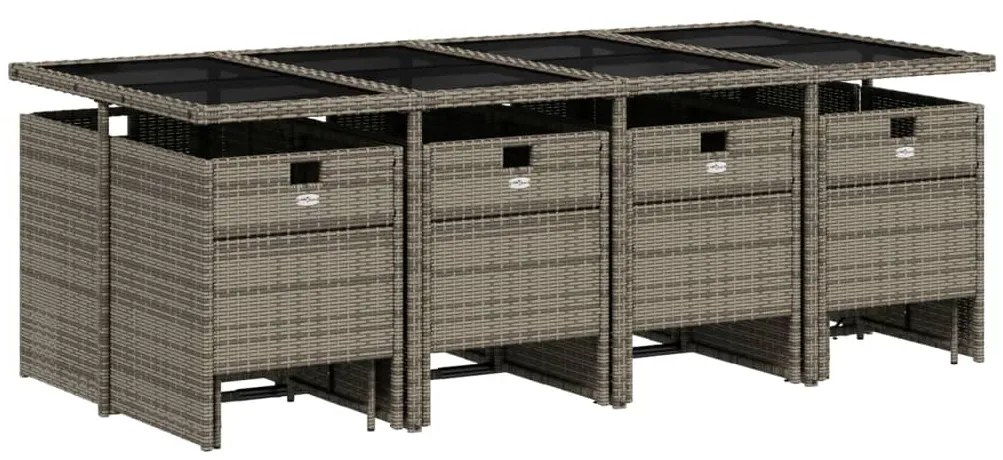 13 pcs conjunto jantar p/ jardim c/ almofadões vime PE cinzento