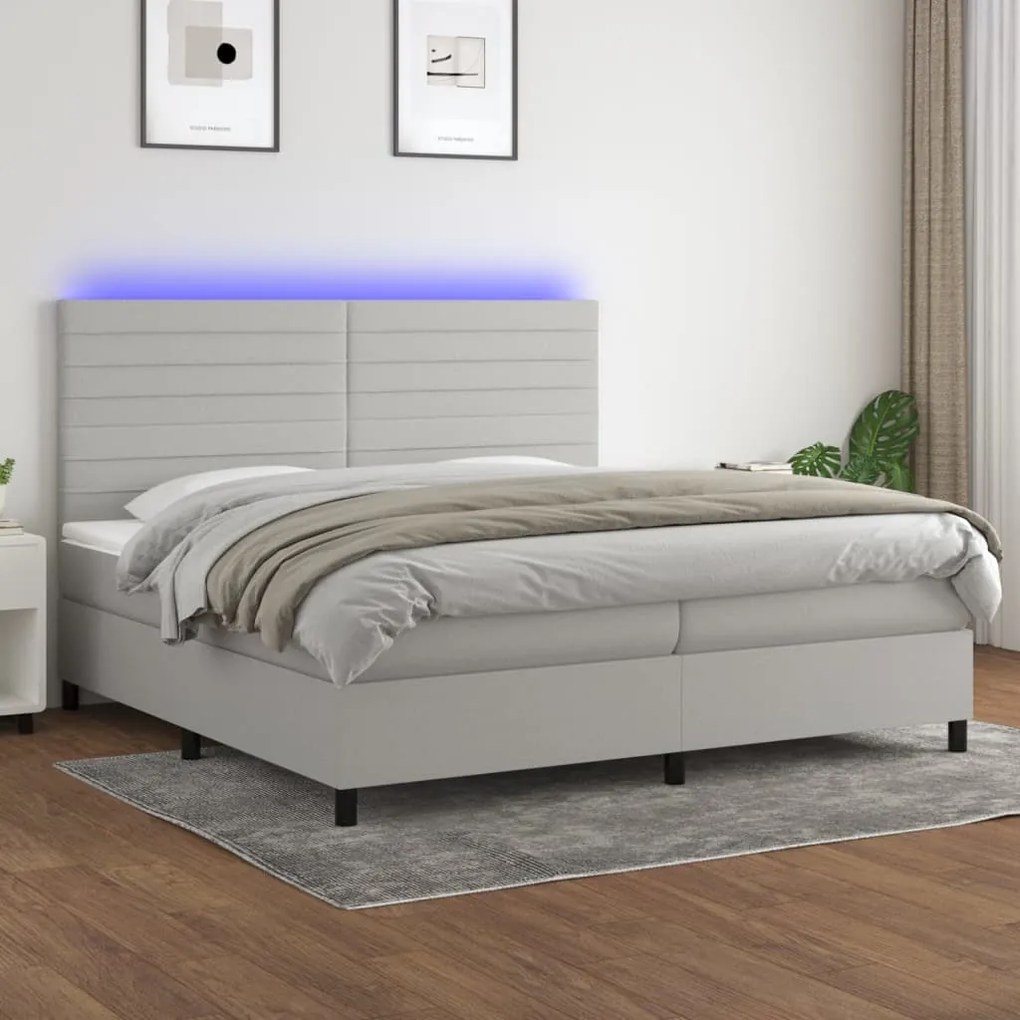vidaXL Cama box spring c/ colchão e LED 200x200 cm tecido cinza-claro