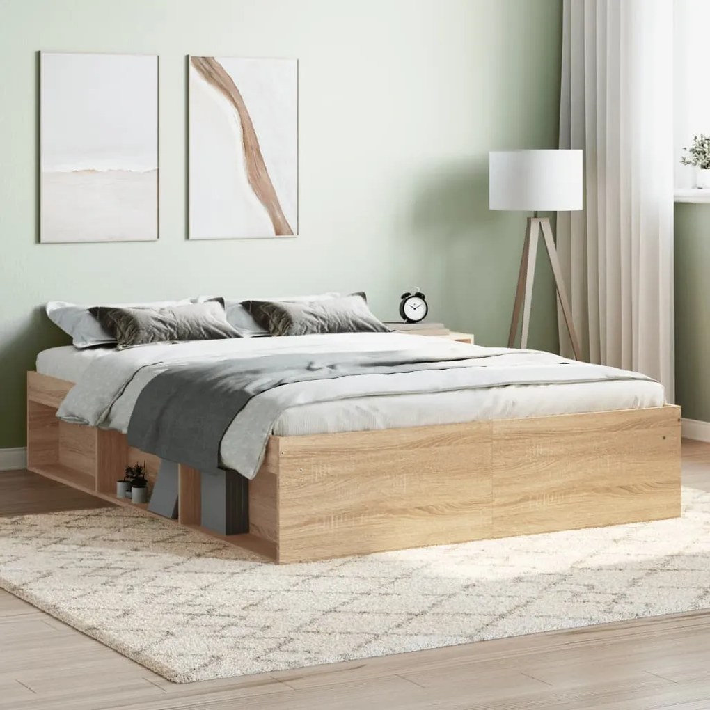 vidaXL Estrutura de cama de casal 135x190 cm carvalho sonoma