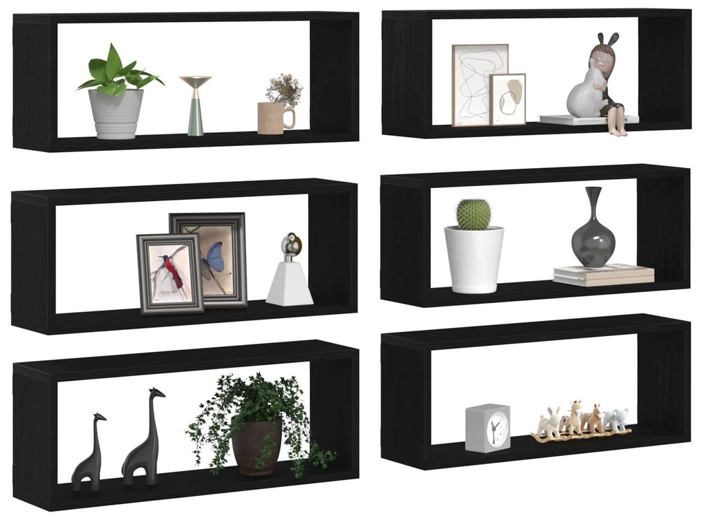 Estantes de Parede vidaXL 6 pcs Carvalho Preto 60x15x23 cm Madeira Eng