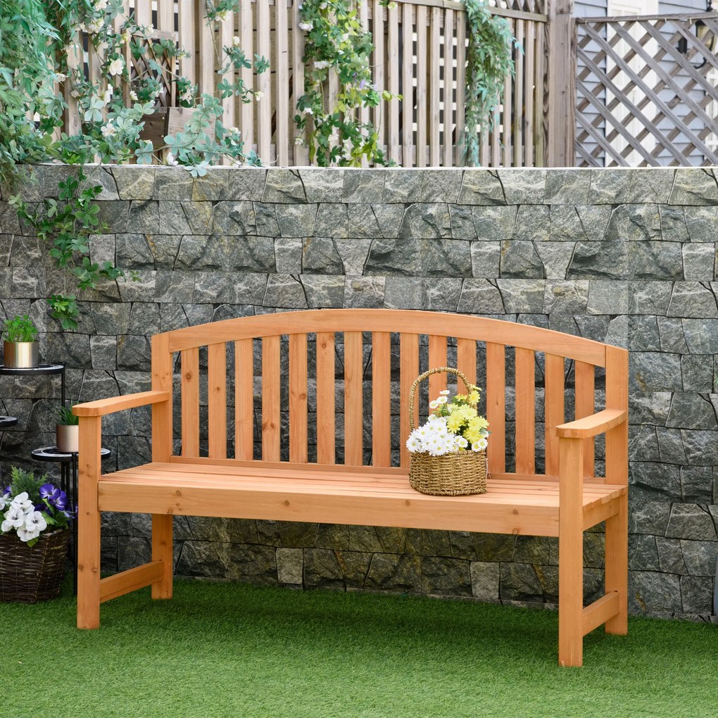 Outsunny Banco de Jardim de 3 Lugares Banco de Ripas de Madeira com Encosto Apoio para os Braços Terraço Varanda Exterior Carga 320kg 140x50x85cm Natural