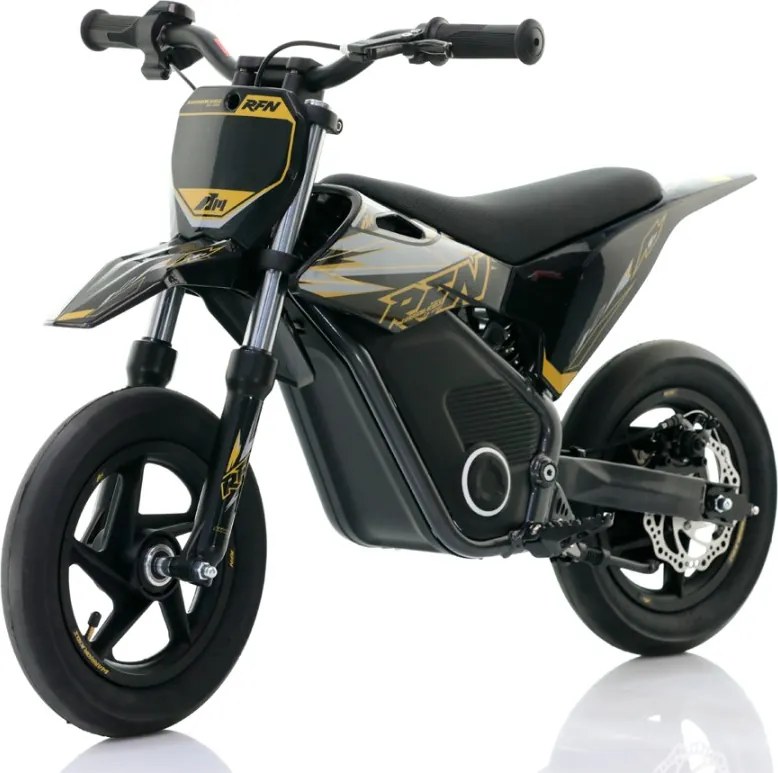 Mini moto elétrica para crianças Minicross electrica RFN Warrior SX-E250 Supermotard 250W 12/12" Até 25Km/hora cm limitador Preto/Dourado