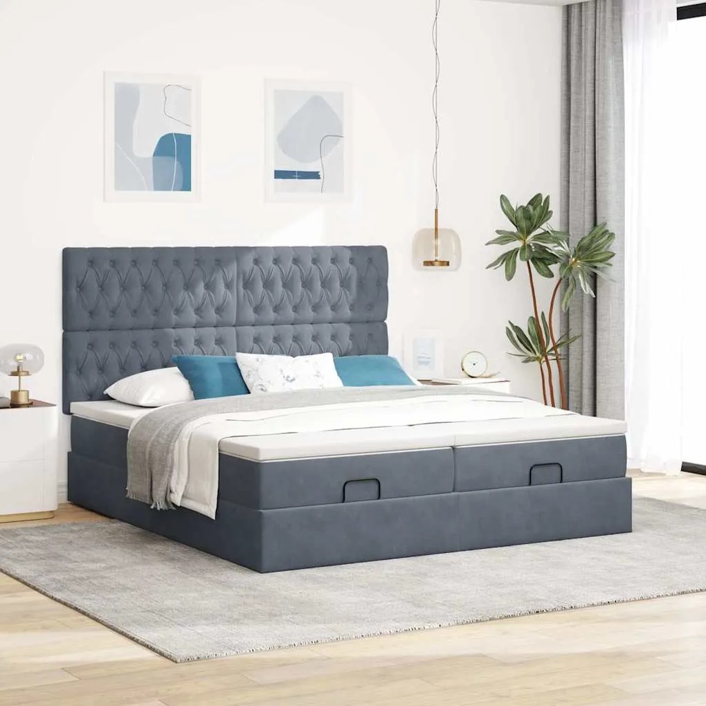 Estrutura cama otomana colchões 180x200 cm cinzento escuro