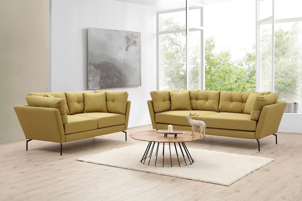 Sofá de 3 Lugares Mapa – Amarelo Esverdeado – 214 cm x 90 cm x 84 cm