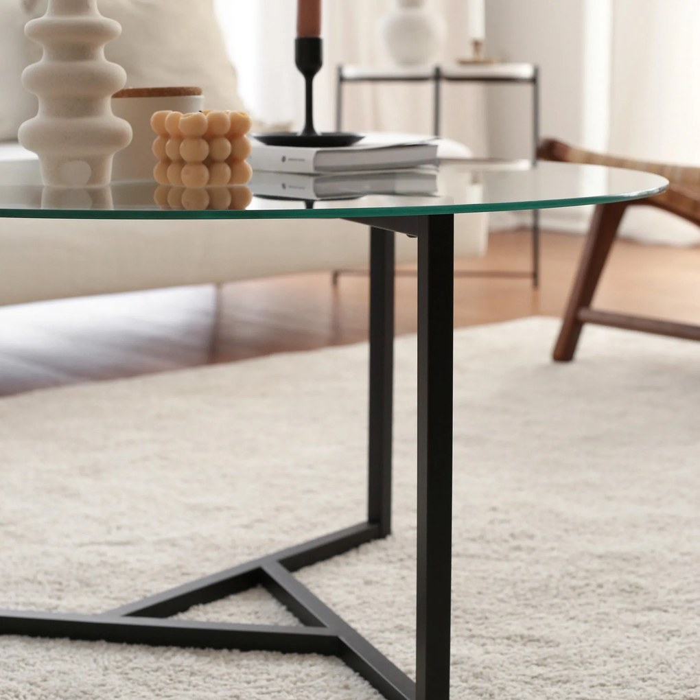 Mesa de Café Trio Sehpa - Transparente e Preta - 75x42x75 cm