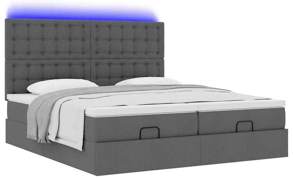 Estrutura de cama otomana com colchões tecido cinzento escuro